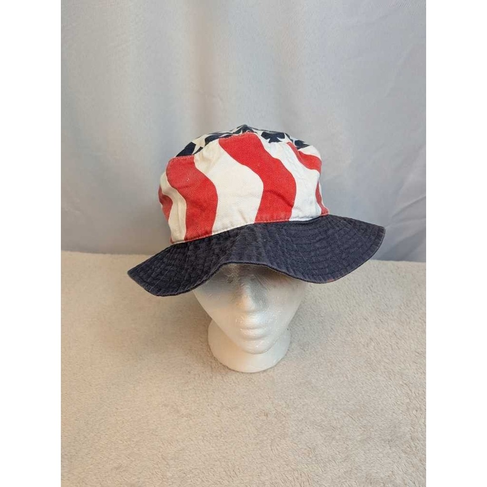 Vintage USA Flag Bucket Hat - Patriotic Stars Stripes Summer Sun Cap